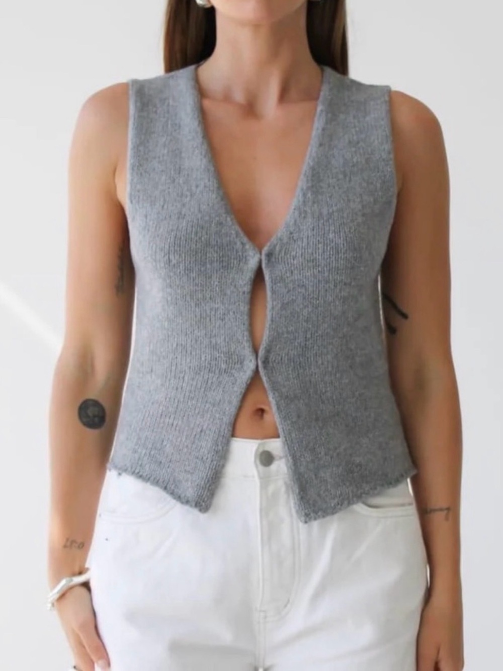 Rumored Prince Street Hook Knit Top Gray Small